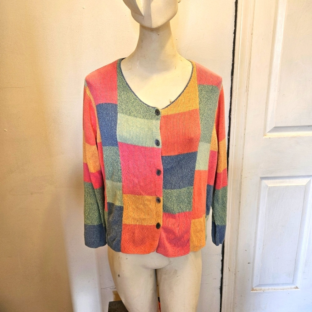 Cute Preppy And Retro!!! Colorblock Button Sweate… - image 1